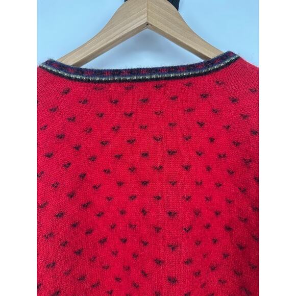 Vintage Tally-Ho Nordic Cardigan Sweater Women's M Red Boiled Wool Artsy Floral - Picture 5 of 11